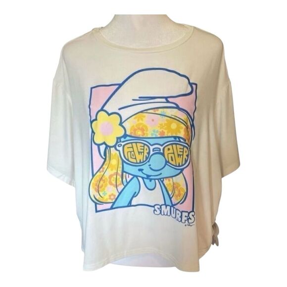 X Unique Vintage White Smurfette Boxy Cropped Soft Short Sleeve T-shirt 2X/18 - Picture 2 of 7